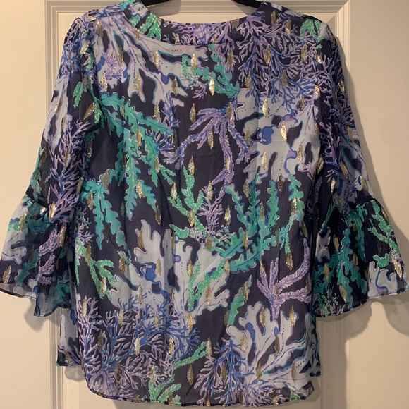 Lilly Pulitzer Elenora Top Deep Indigo Swish & Sway NWT Women’s size XS - Picture 4 of 4